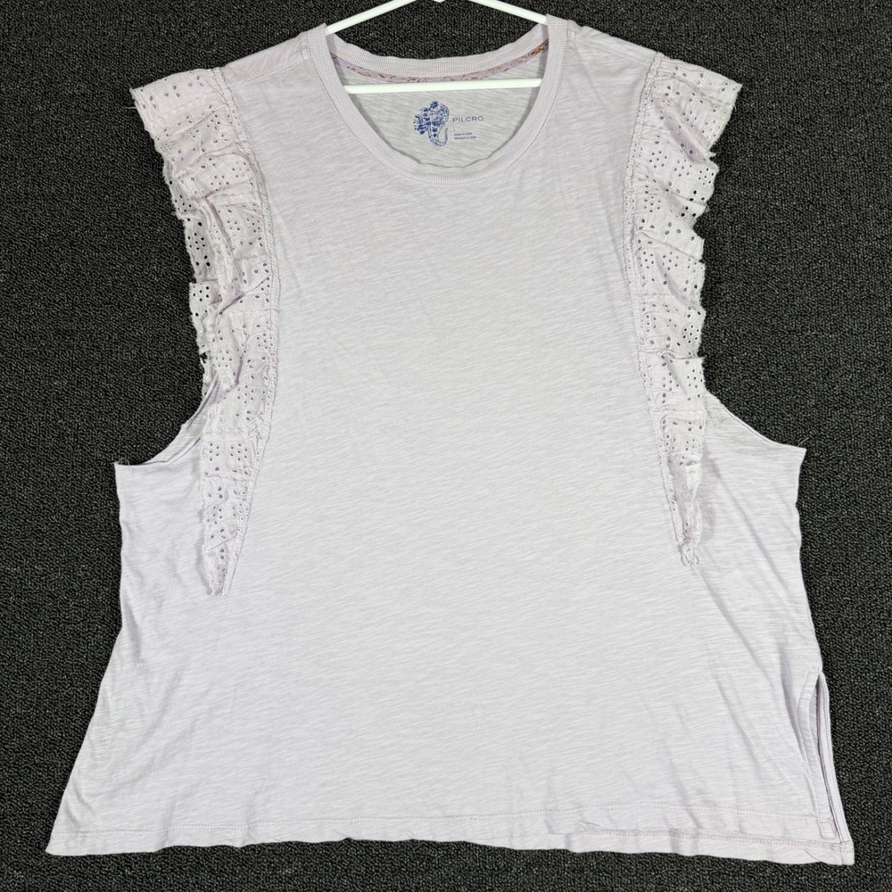 Pilcro Anthropologie Eyelet Ruffle Sleeveless Women's L Lavender Cut Off Sleeves